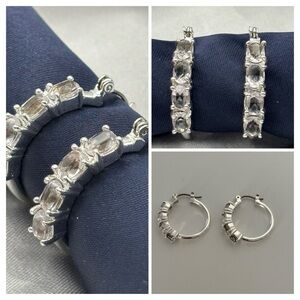 Elegant Silver-Tone Clear Crystal Oval-Cut Hoop Earrings